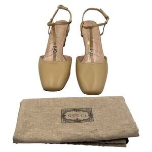 Gucci Petite GG Leather T-Strap Slingback Pumps Beige Size 38 US 8